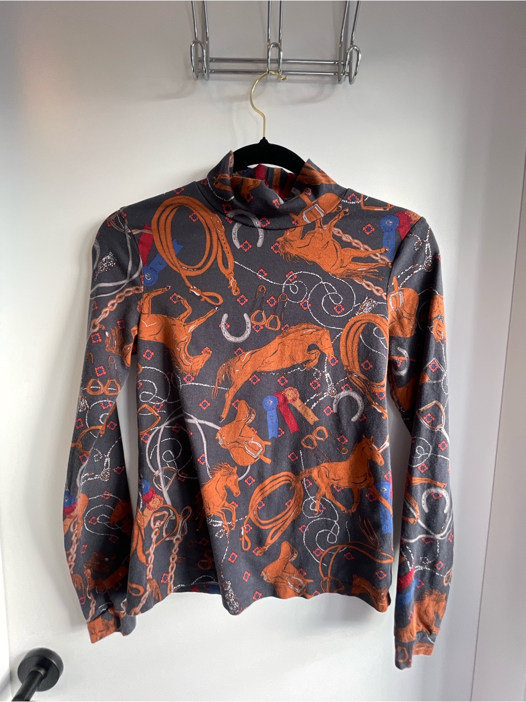 Anthropologie Cotton Turtleneck Top With Equestrian Printer Size Xs